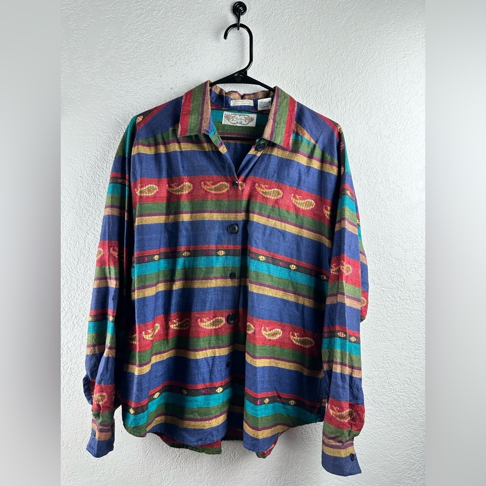 Angelique Vintage 90s Womens Large Rainbow Paisley Button Shirt Western (L)